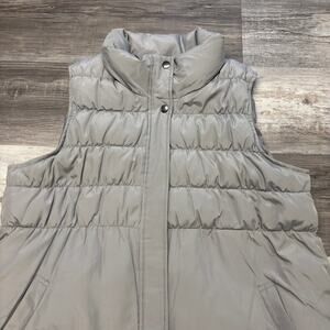 J Jill Gray Down Puffer‎ Womens L Full Zip Quilted Mock Snap Neck Packable Vest